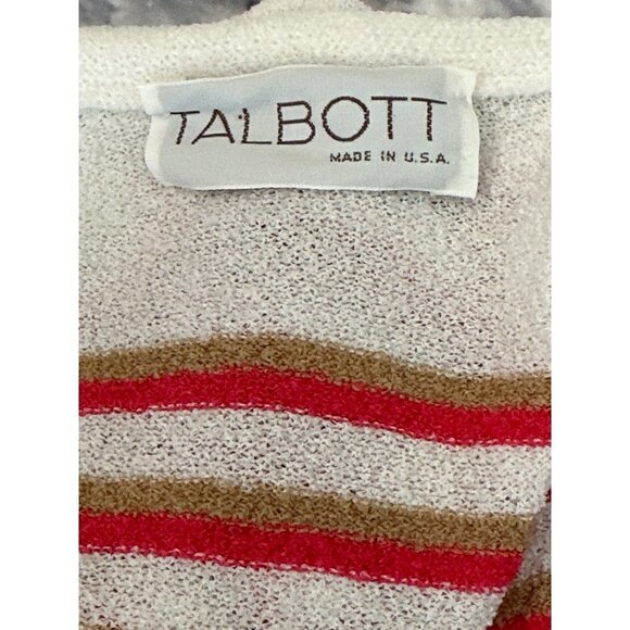 Talbott Cardigan White Stripes Tan Pink Eye Hook Closure Medium - Picture 6 of 6